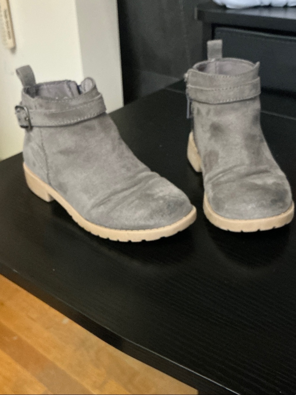 Old Navy Grey Suede Ankle Boots with Tan Soles - Kids